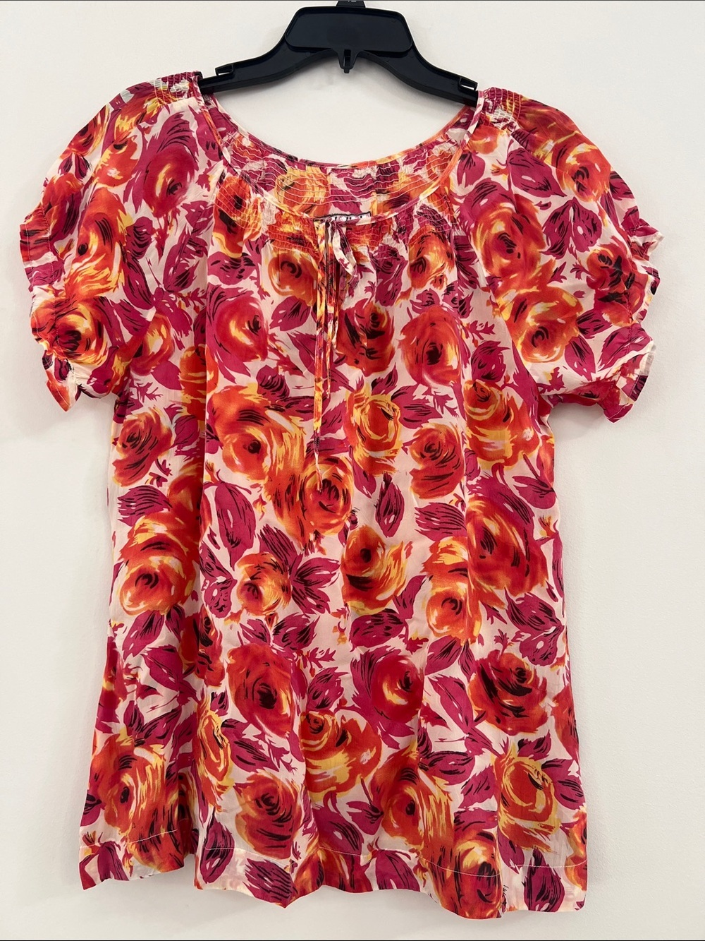 Johnny Was Pink, Orange & Yellow Floral Peasant Blouse